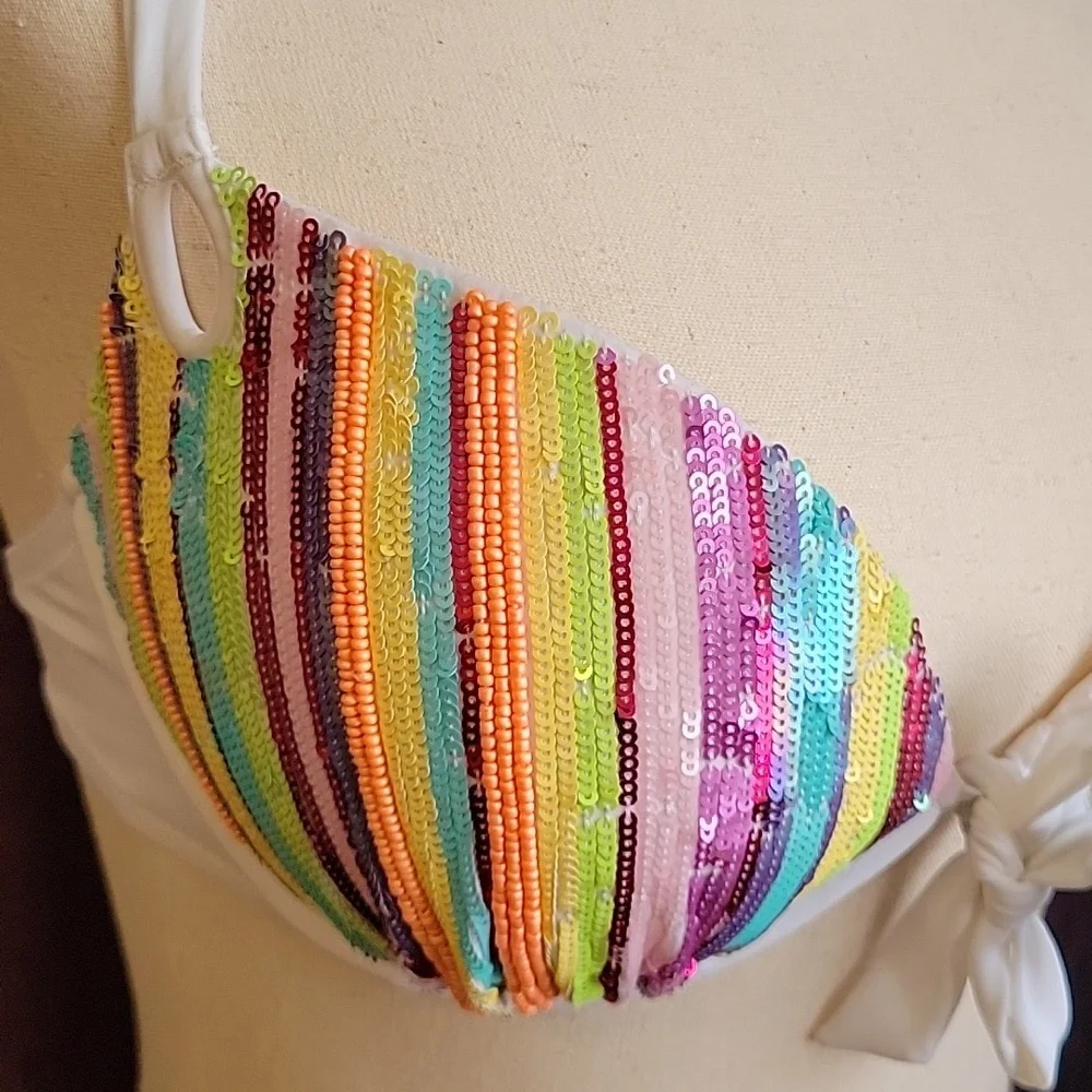 Victoria's Secret sexy sequined rainbow  push up bikini top 34d - Picture 3 of 6